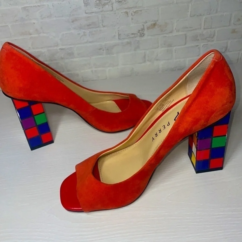 Katy Perry Rubix Cube Chunky High Heel The Caitlin Pop Art Trendy Peep Toe Shoes